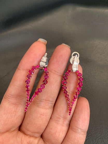 6.45 Carat Burma No Heat Ruby Diamond Chandelier Earrings