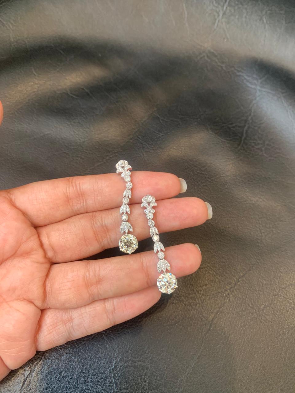 5.08 Carat Old Cut Diamond Dangling Earrings