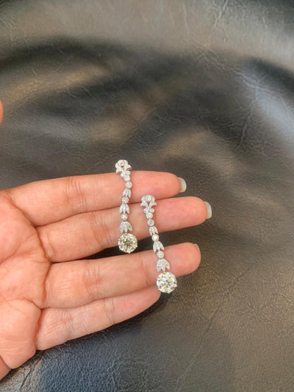 5.08 Carat Old Cut Diamond Dangling Earrings