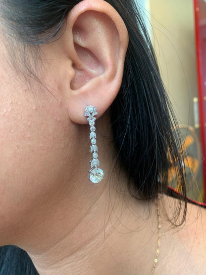 5.08 Carat Old Cut Diamond Dangling Earrings