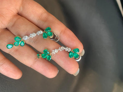 4.17 Carat Colombian Emerald Diamond Dangling Earring