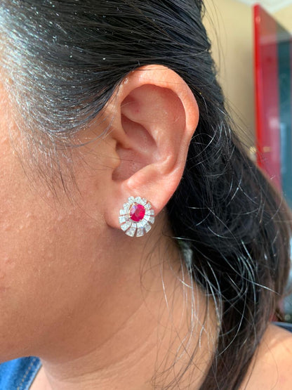 GRS Certified 2.21 Carat Burma Pigeon Blood No Heat Ruby Diamond Stud Earrings
