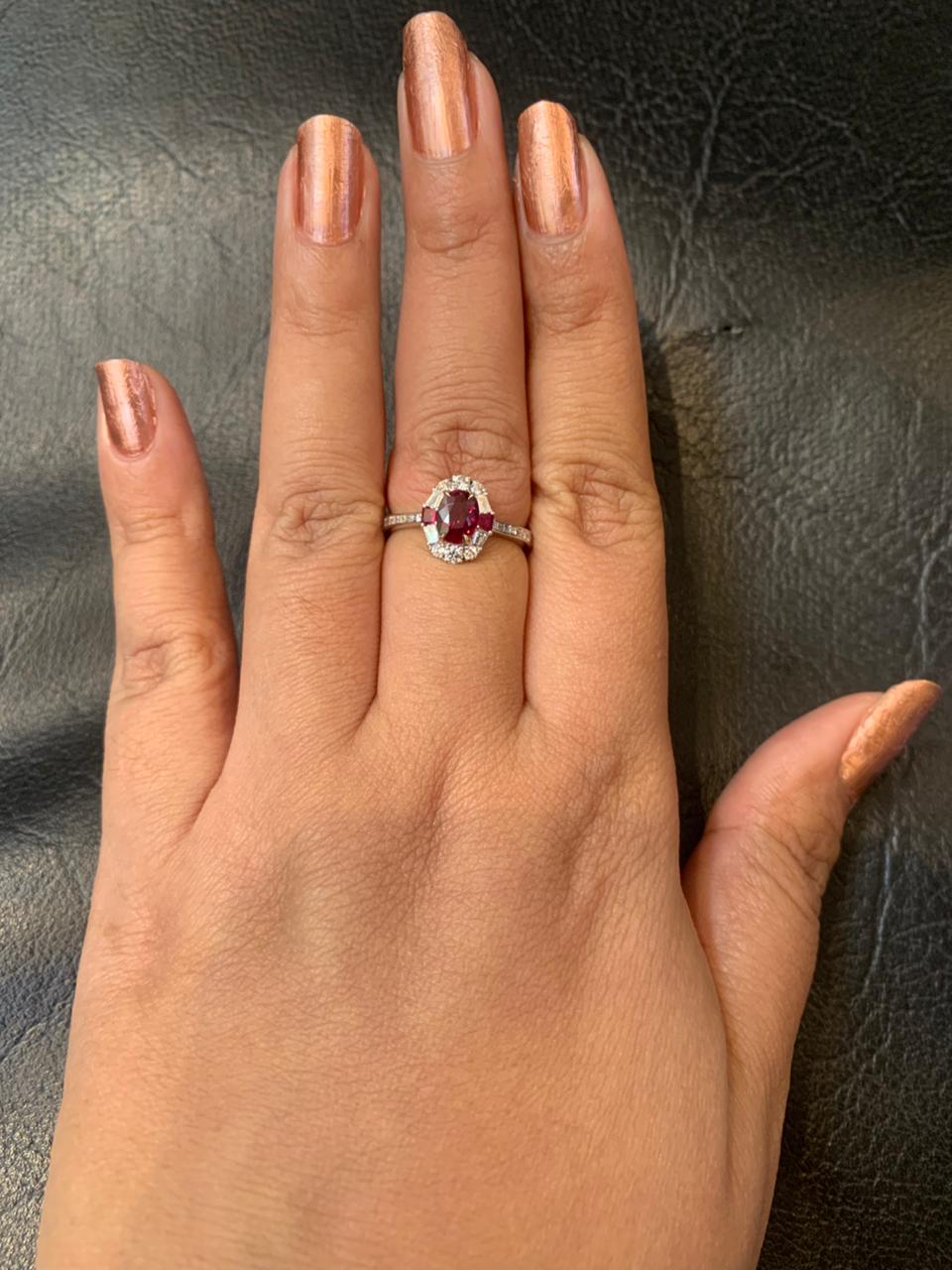 GRS Certified 1.03 Carat Burma No Heat Pigeon Blood Ruby Diamond Ring in 18K