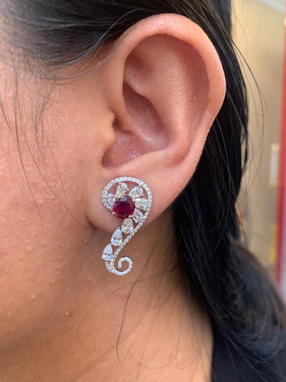 GIA Certified 2.58 Carat Pigeon Blood Burma No Heat Ruby Diamond Stud Earrings