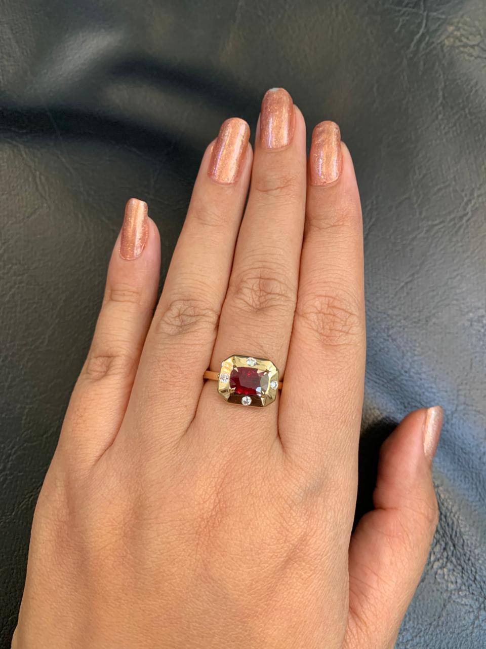 GRS Certified 1.62 Carat Burma No Heat Pigeon Blood Ruby Diamond Ring in 18K