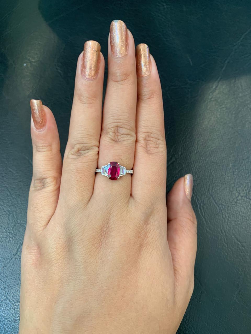 GRS Certified 1.58 Carat Burmese Ruby Diamond No Heat Pigeon Blood Ring in Gold