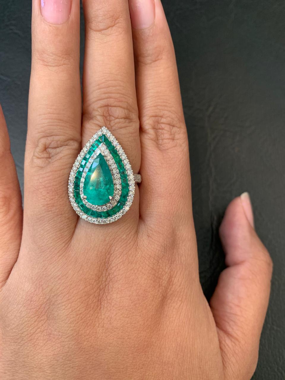 3.62 Carat Emerald and Diamond Cocktail Ring in 18 Karat Gold