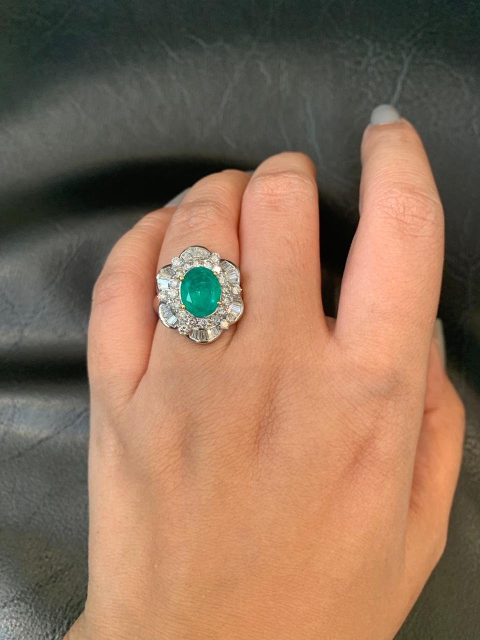 AGL Certified 4.00 Carat Emerald and Diamond Cocktail Ring in 18 Karat Gold