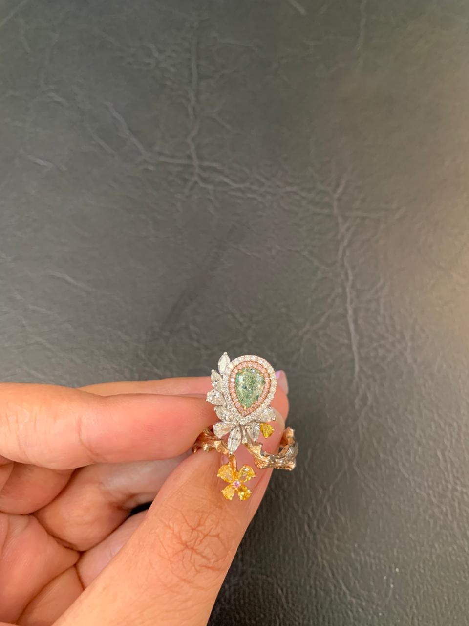 GIA Certified 1.01 Carat Fancy Light Yellowish Green Ring