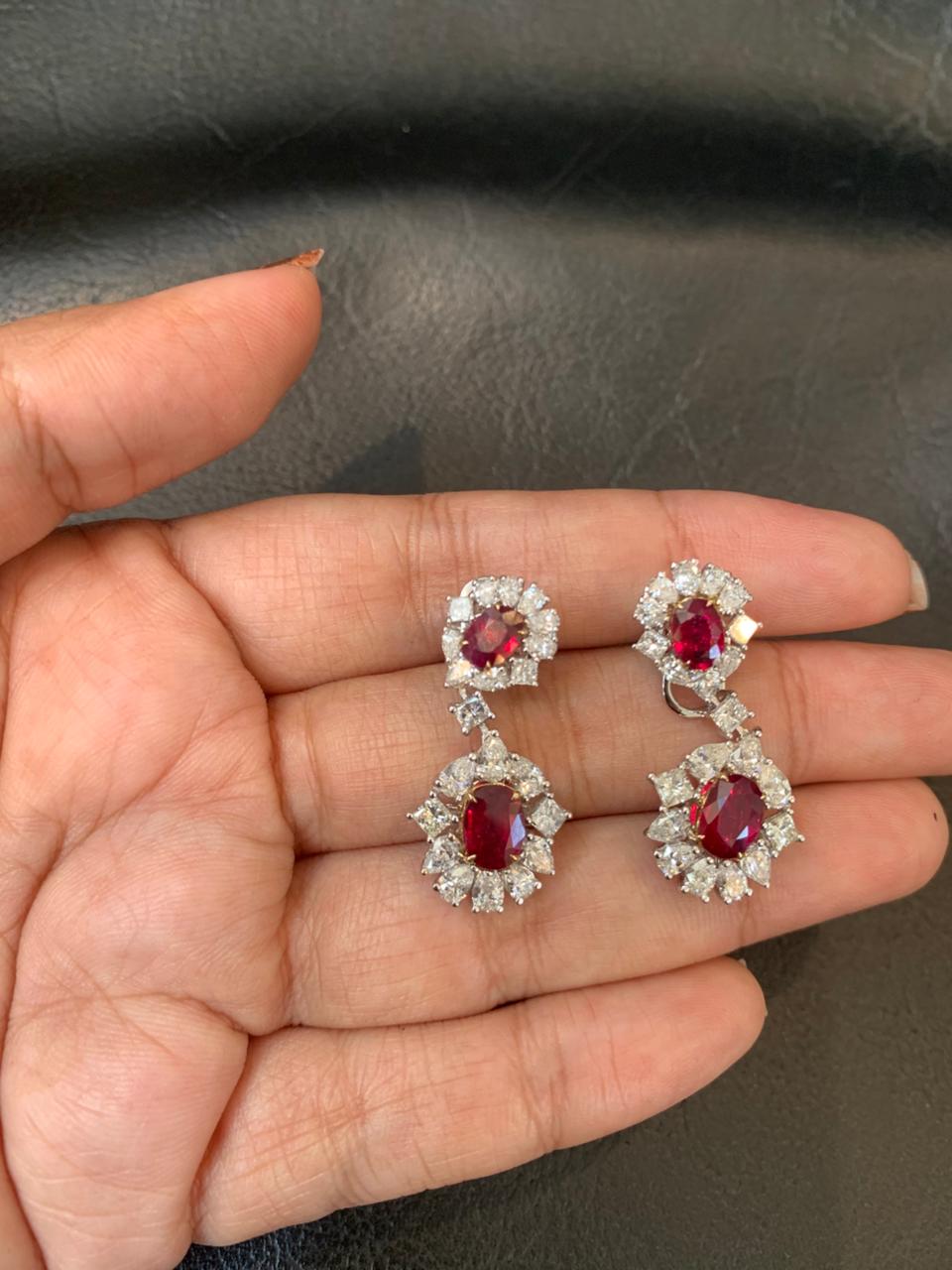 GRS Certified 3.52 Carat Burma Pigeon Blood Ruby And Diamond Earrings In 18Karat White Gold