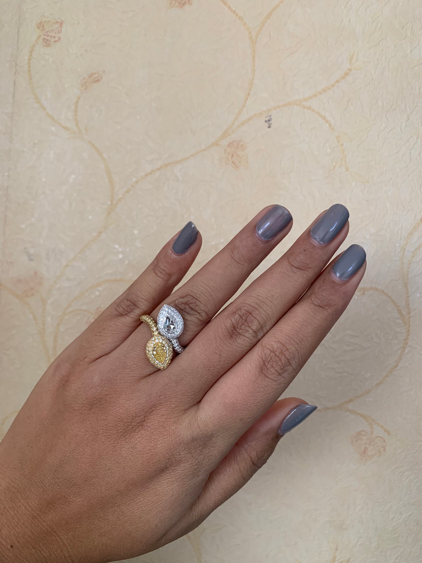 GIA Certified 0.61 Carat Fancy Yellow Diamond And Diamond Ring In 18K W Gold