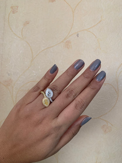 GIA Certified 0.61 Carat Fancy Yellow Diamond And Diamond Ring In 18K W Gold