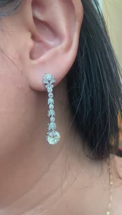 5.08 Carat Old Cut Diamond Dangling Earrings