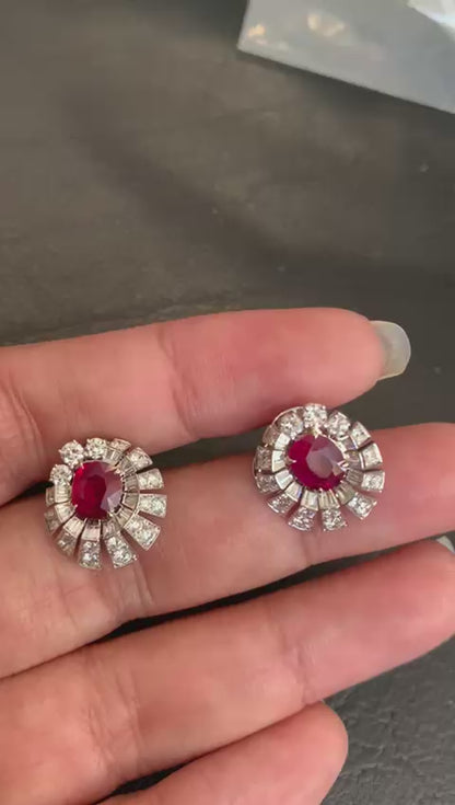 GRS Certified 2.21 Carat Burma Pigeon Blood No Heat Ruby Diamond Stud Earrings
