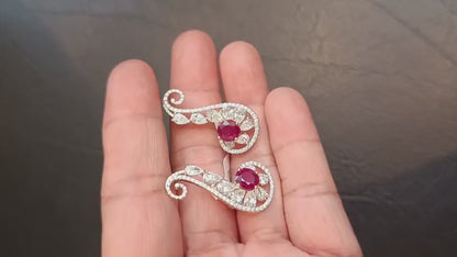 GIA Certified 2.58 Carat Pigeon Blood Burma No Heat Ruby Diamond Stud Earrings