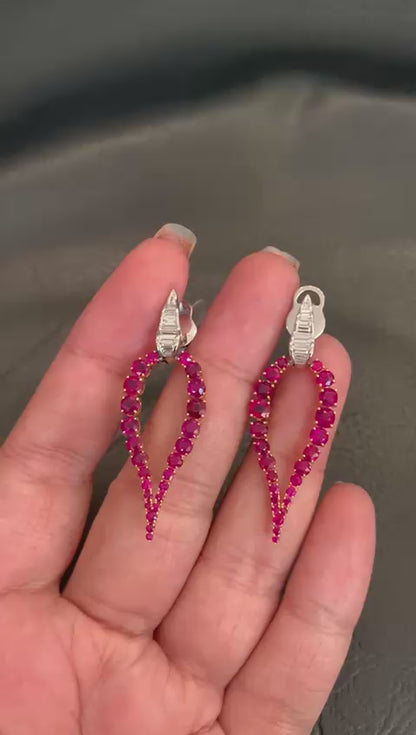 6.45 Carat Burma No Heat Ruby Diamond Chandelier Earrings