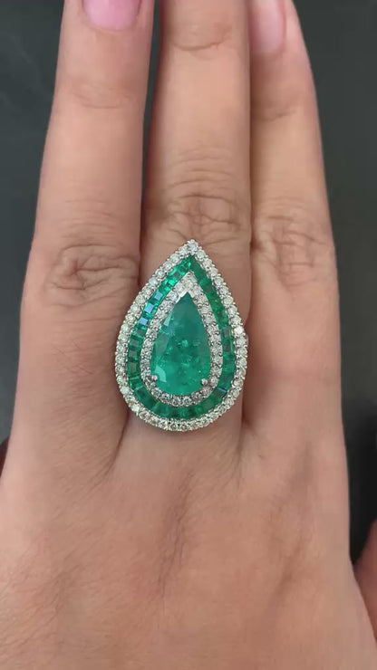 3.62 Carat Emerald and Diamond Cocktail Ring in 18 Karat Gold