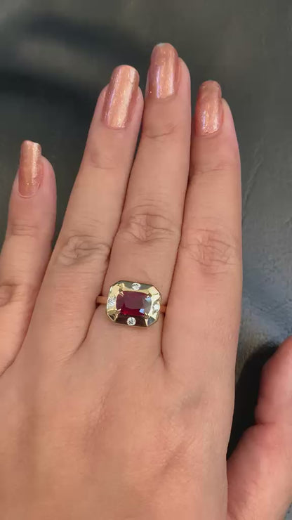 GRS Certified 1.62 Carat Burma No Heat Pigeon Blood Ruby Diamond Ring in 18K