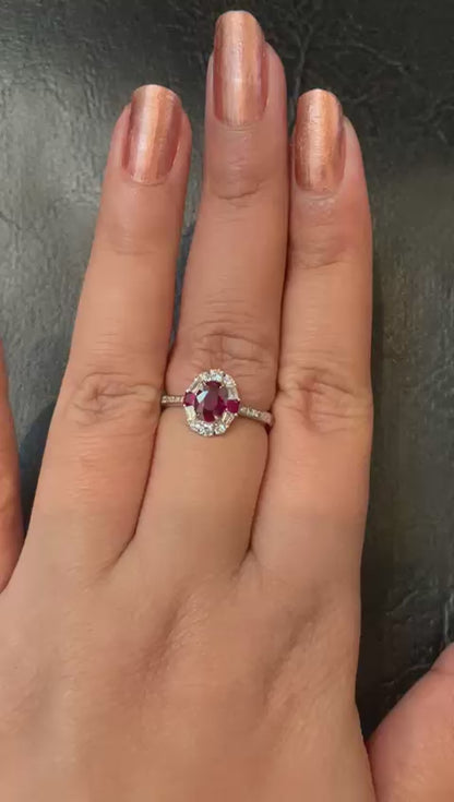 GRS Certified 1.03 Carat Burma No Heat Pigeon Blood Ruby Diamond Ring in 18K