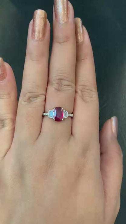 GRS Certified 1.58 Carat Burmese Ruby Diamond No Heat Pigeon Blood Ring in Gold