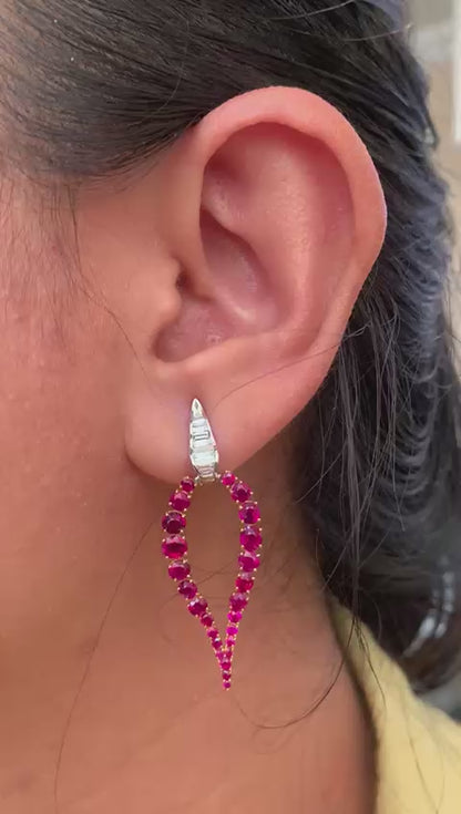 6.45 Carat Burma No Heat Ruby Diamond Chandelier Earrings