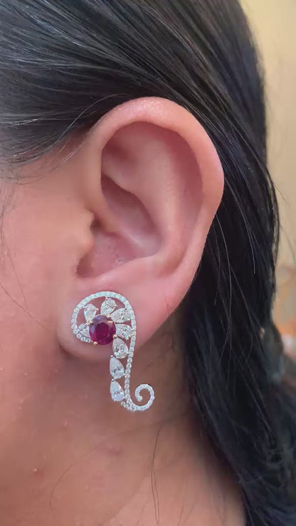 GIA Certified 2.58 Carat Pigeon Blood Burma No Heat Ruby Diamond Stud Earrings