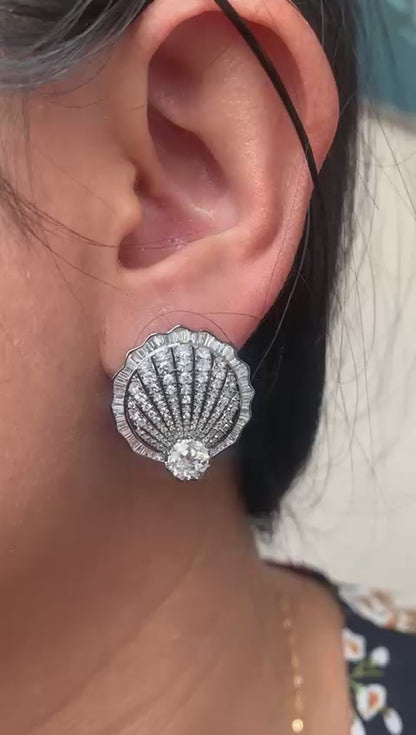 5.10 Carat Old Cut Diamond Shell Stud Earrings