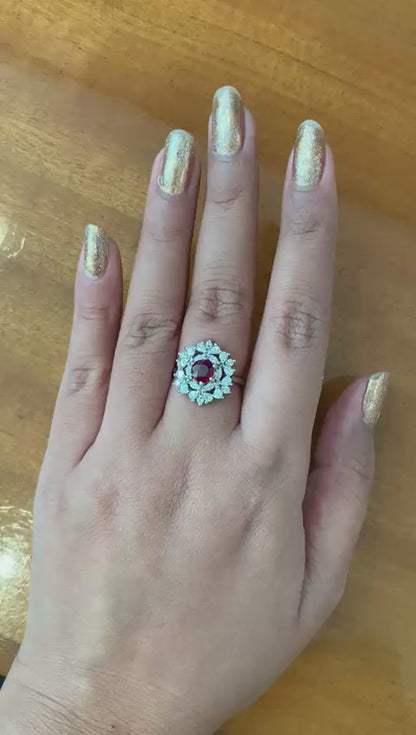 GRS Certified 1.08 Carat Burma Ruby Pigeon Blood Diamond Ring