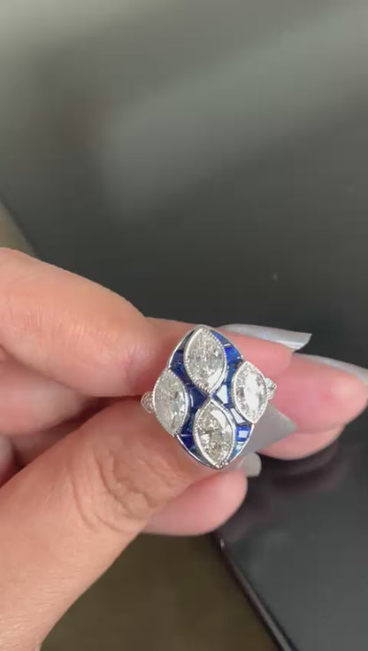 3.00 Carat Diamond And Blue Sapphire Ring In18 Karat White Gold