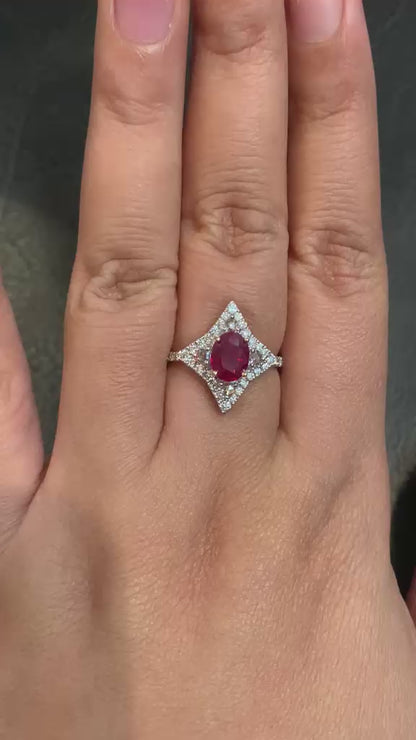 GRS Certified 1.17 Carat Burma No Heat Pigeon Blood Ruby Diamond Ring in 18K