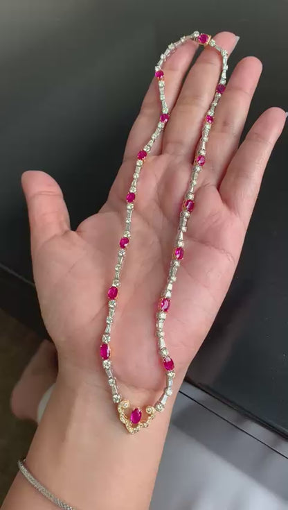 GRS Certified 8.31 Carat Burma Pigeon Blood Ruby And Diamond Necklace In 18K White Gold