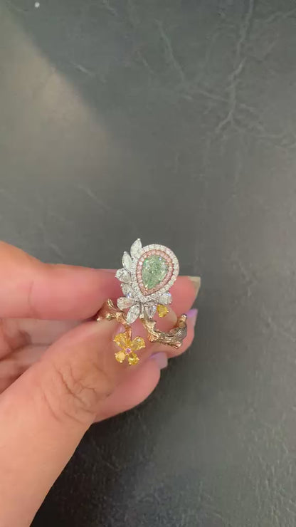 GIA Certified 1.01 Carat Fancy Light Yellowish Green Ring