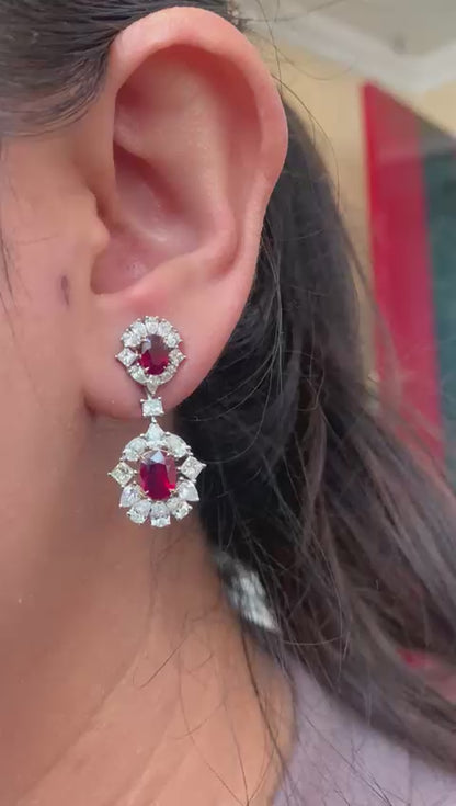 GRS Certified 3.52 Carat Burma Pigeon Blood Ruby And Diamond Earrings In 18Karat White Gold