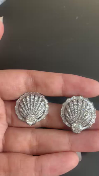 5.10 Carat Old Cut Diamond Shell Stud Earrings
