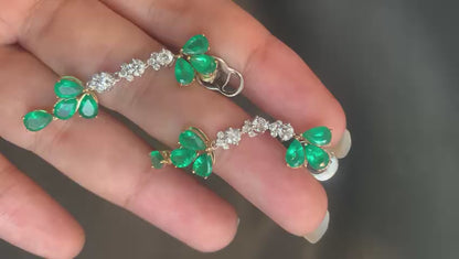 4.17 Carat Colombian Emerald Diamond Dangling Earring