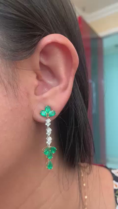 4.17 Carat Colombian Emerald Diamond Dangling Earring