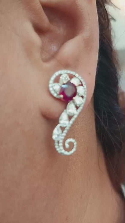 GIA Certified 2.58 Carat Pigeon Blood Burma No Heat Ruby Diamond Stud Earrings