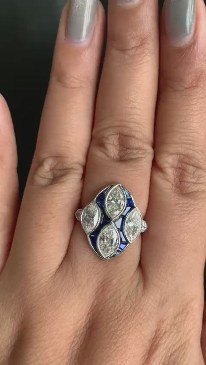 3.00 Carat Diamond And Blue Sapphire Ring In18 Karat White Gold