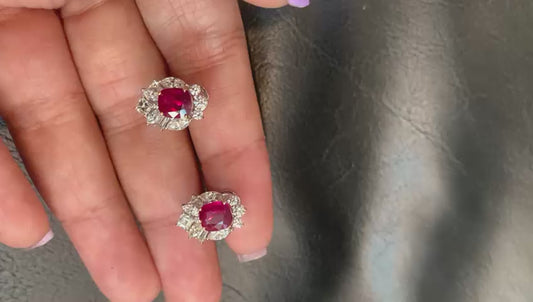 GRS Certified 2.23 Carat Pigeon Blood Burma No Heat Ruby Diamond Stud Earrings