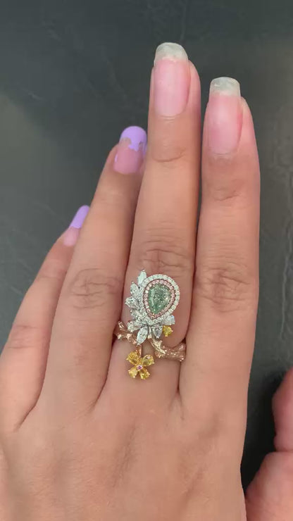 GIA Certified 1.01 Carat Fancy Light Yellowish Green Ring