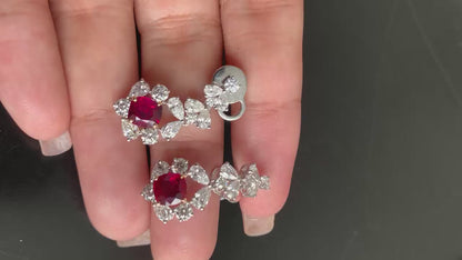 GRS Certified 2.16 Carat Burma Ruby Pigeon Blood And Diamond Earrings In 18K White Gold
