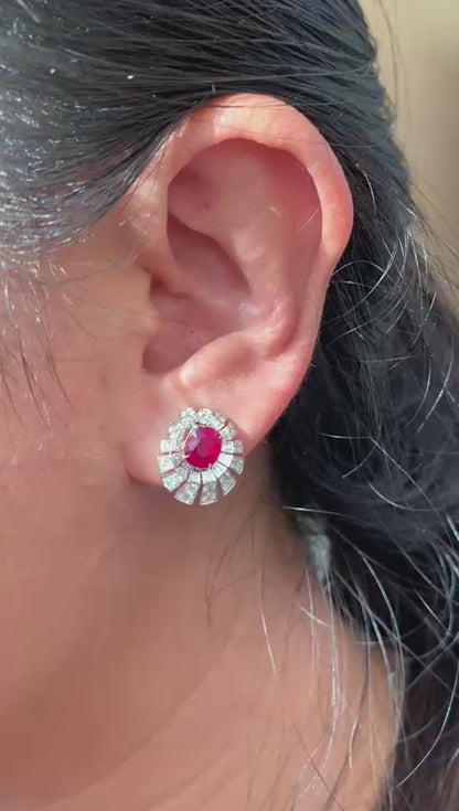 GRS Certified 2.21 Carat Burma Pigeon Blood No Heat Ruby Diamond Stud Earrings