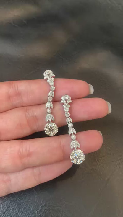 5.08 Carat Old Cut Diamond Dangling Earrings