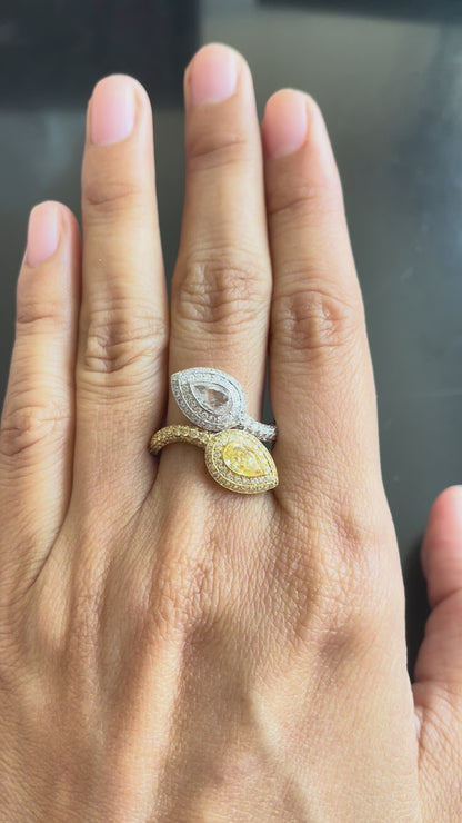 GIA Certified 0.61 Carat Fancy Yellow Diamond And Diamond Ring In 18K W Gold