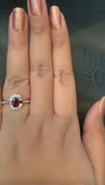 GRS Certified 1.03 Carat Burma No Heat Pigeon Blood Ruby Diamond Ring in 18K
