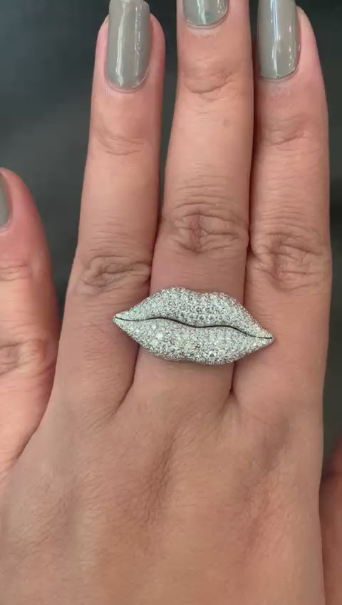2.59 Carat Diamond Lips Cocktail Ring in 18 Karat White Gold