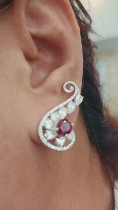 GIA Certified 2.58 Carat Pigeon Blood Burma No Heat Ruby Diamond Stud Earrings