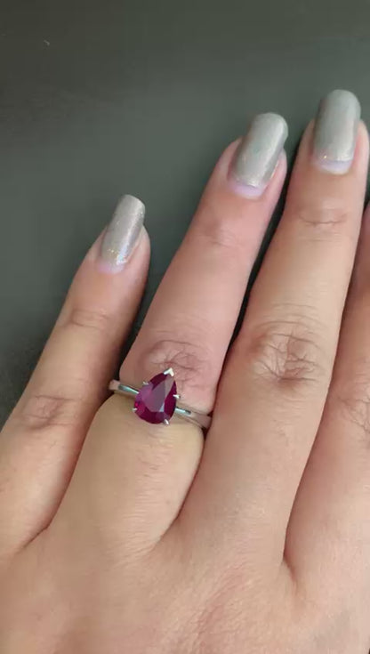 GRS Certified 2.00 Carat Burma No Heat Ruby Ring In 18 Karat White Gold