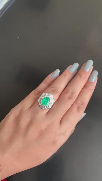 AGL Certified 4.00 Carat Emerald and Diamond Cocktail Ring in 18 Karat Gold