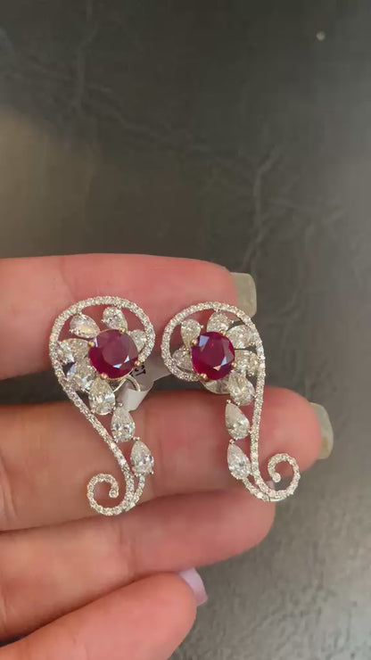 GIA Certified 2.58 Carat Pigeon Blood Burma No Heat Ruby Diamond Stud Earrings